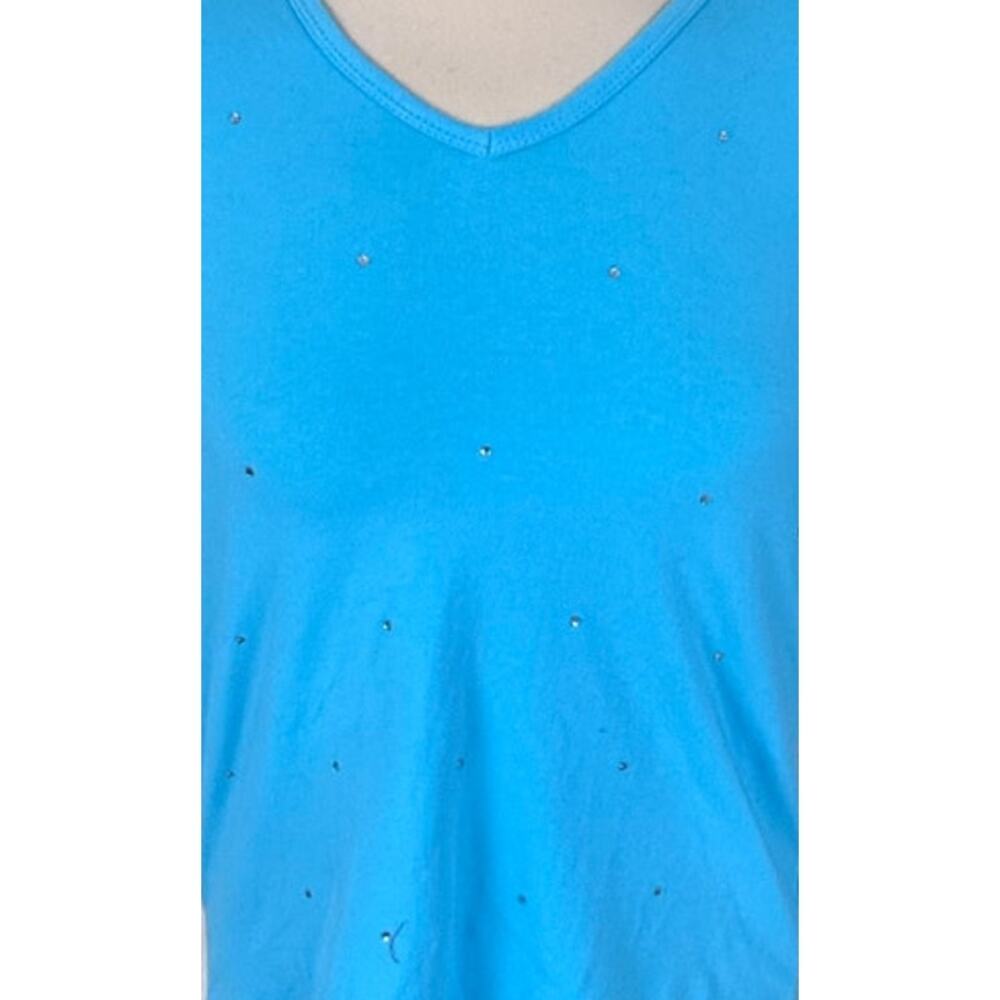 The Quacker Factory XS V Neck Short Sleeve TShirt Beaded NEW NWT Blue - Picture 3 of 13